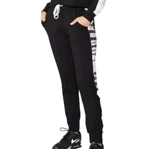 MONROW Sporty Sweatpants w/ Tie-Dye Side Panels in Blk size XS